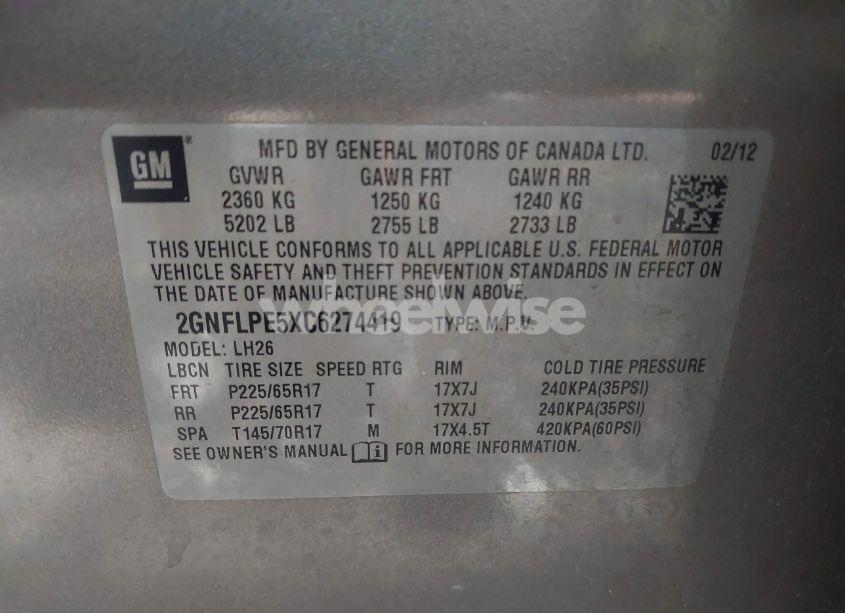 Photo 9 of 2012 Chevrolet Equinox 2LT (VIN 2GNFLPE5XC6274419)