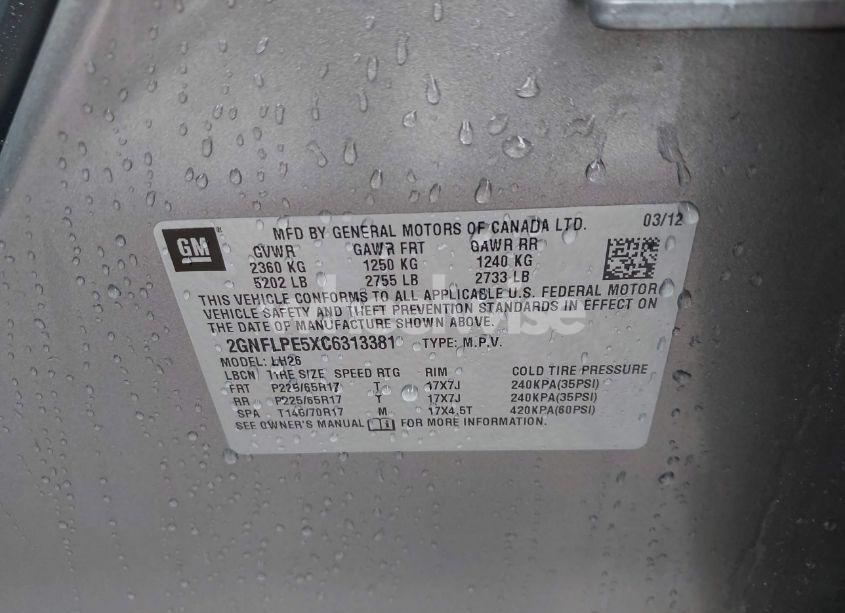 Photo 9 of 2012 Chevrolet Equinox 2LT (VIN 2GNFLPE5XC6313381)