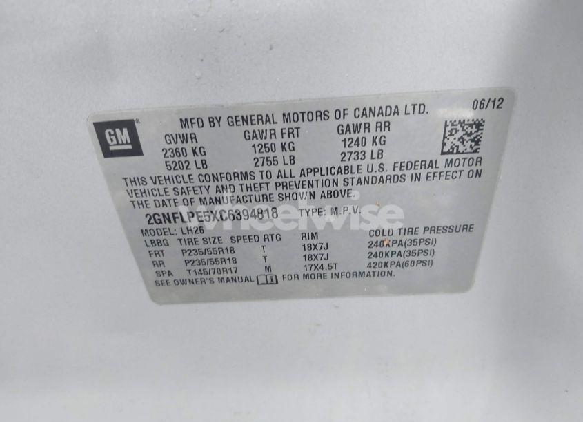 Photo 9 of 2012 Chevrolet Equinox 2LT (VIN 2GNFLPE5XC6394818)