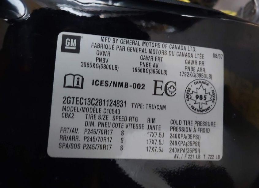 Photo 9 of 2008 Gmc Sierra 1500 WORK TRUCK/SLE1/SL (VIN 2GTEC13C281124831)