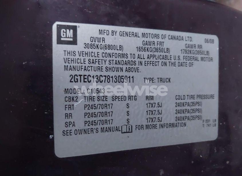Photo 9 of 2008 Gmc Sierra 1500 SLE1 (VIN 2GTEC13C781305911)