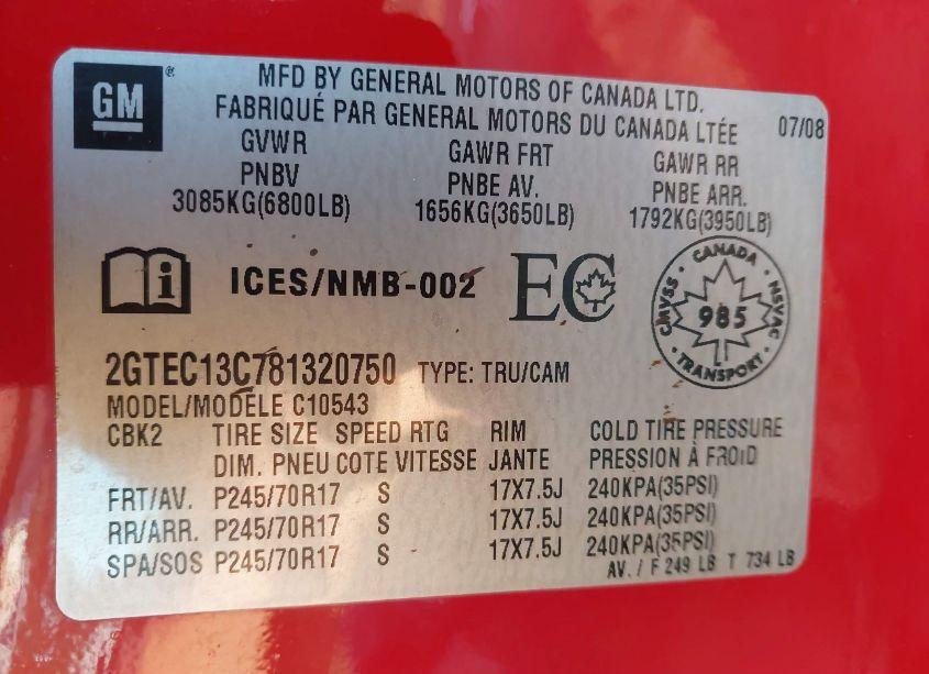 Photo 9 of 2008 Gmc Sierra 1500 SL/SLE1/WORK TRUCK (VIN 2GTEC13C781320750)