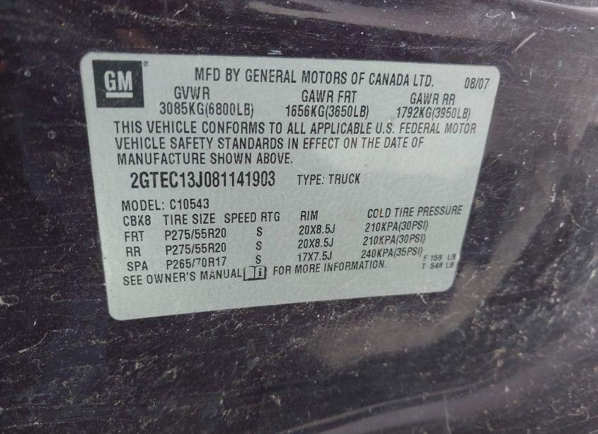 Photo 9 of 2008 Gmc Sierra 1500 SLE1 (VIN 2GTEC13J081141903)