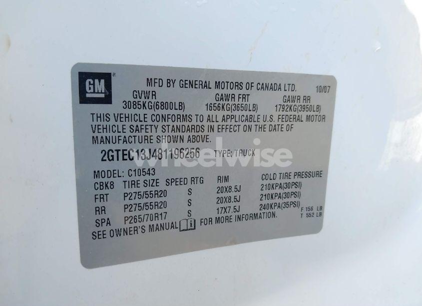 Photo 9 of 2008 Gmc Sierra 1500 SLE1 (VIN 2GTEC13J481196256)