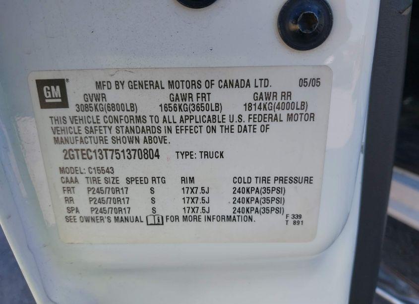 Photo 9 of 2005 Gmc Sierra 1500 SLE (VIN 2GTEC13T751370804)