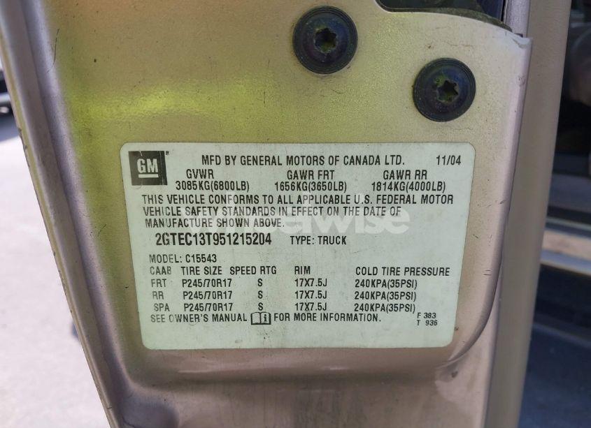 Photo 9 of 2005 Gmc Sierra 1500 SLE (VIN 2GTEC13T951215204)