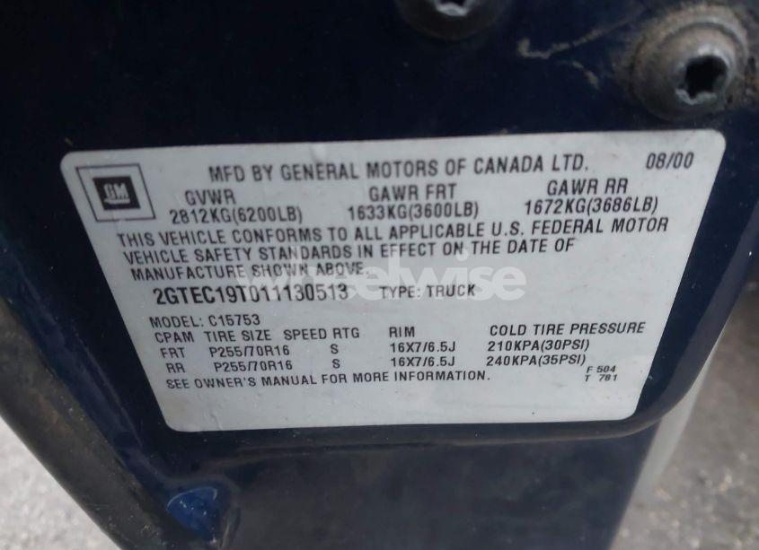 Photo 9 of 2001 Gmc Sierra 1500 SLE (VIN 2GTEC19T011130513)