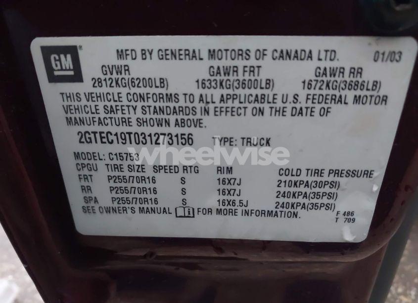 Photo 9 of 2003 Gmc Sierra 1500 SLE (VIN 2GTEC19T031273156)