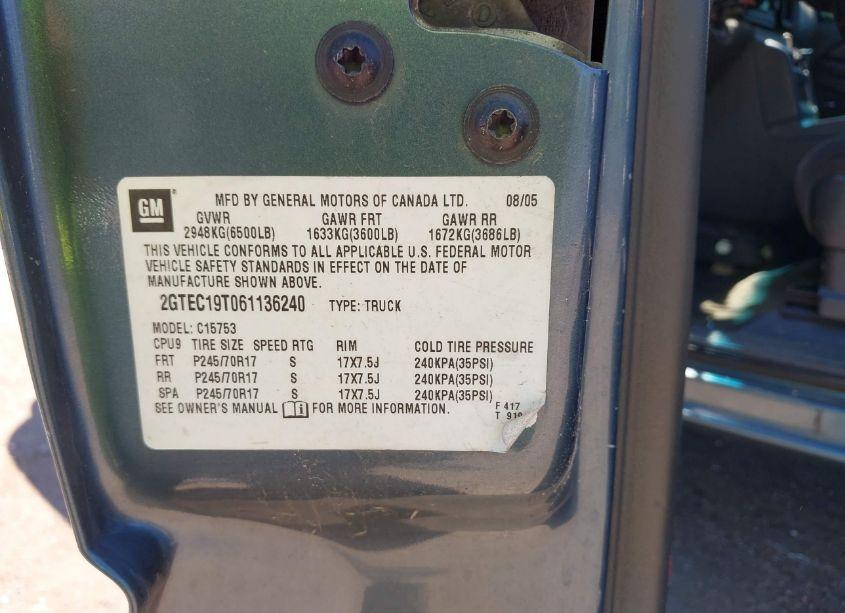 Photo 9 of 2006 Gmc Sierra 1500 SLE2 (VIN 2GTEC19T061136240)