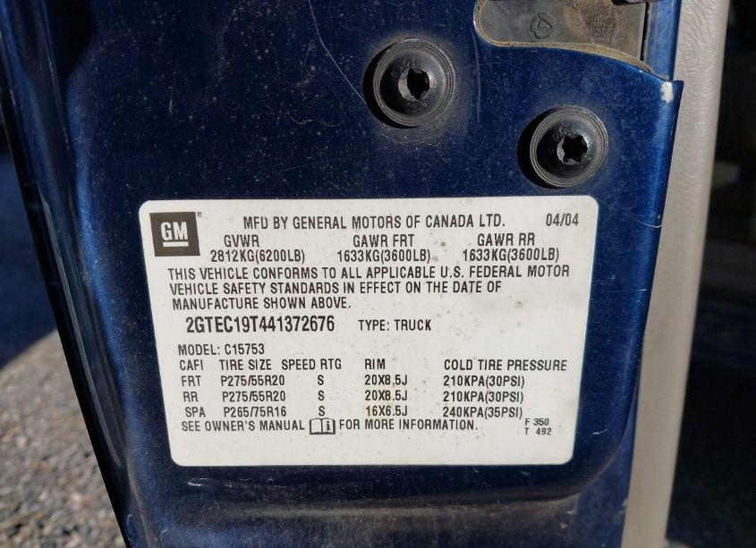 Photo 9 of 2004 Gmc Sierra 1500 SLT (VIN 2GTEC19T441372676)