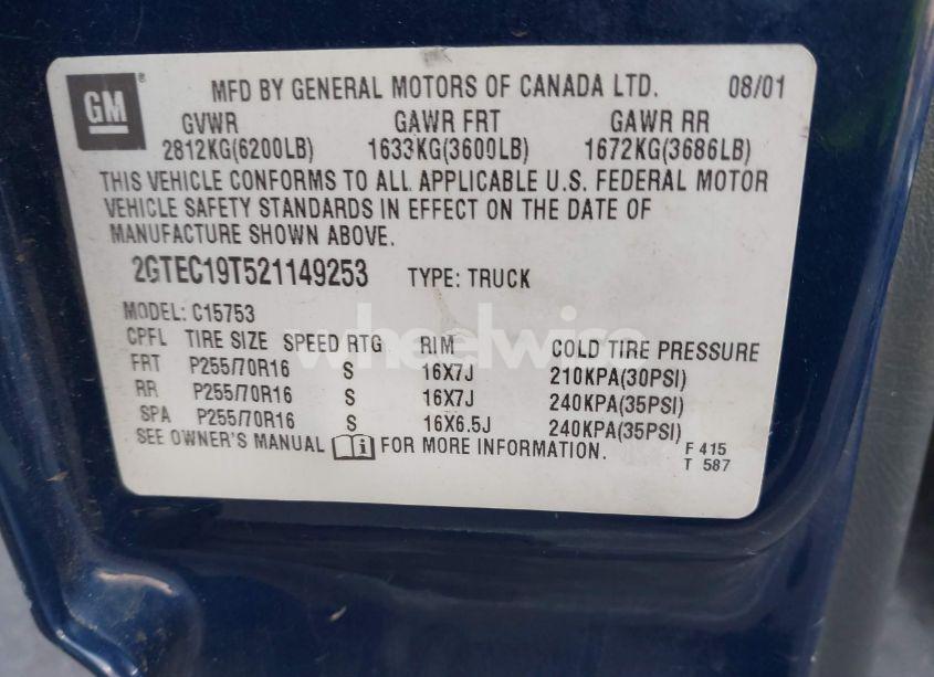 Photo 9 of 2002 Gmc Sierra 1500 SLE (VIN 2GTEC19T521149253)