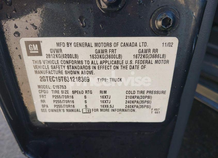 Photo 9 of 2003 Gmc Sierra 1500 SLT (VIN 2GTEC19T631218369)