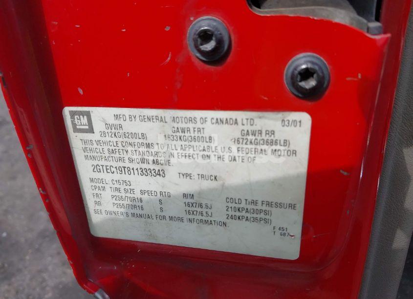 Photo 9 of 2001 Gmc Sierra 1500 SLE (VIN 2GTEC19T811333343)