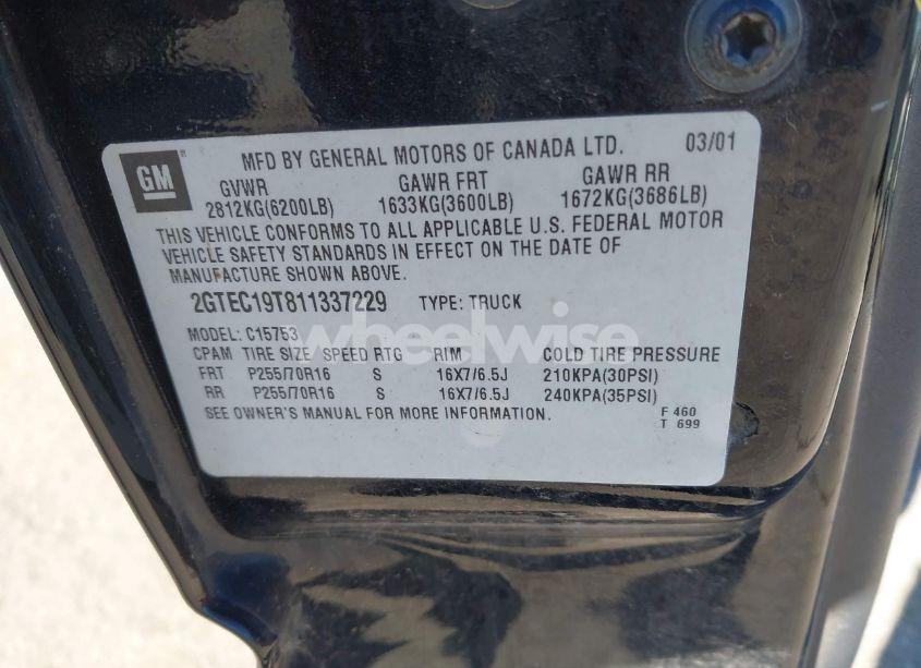 Photo 9 of 2001 Gmc Sierra 1500 SLE (VIN 2GTEC19T811337229)