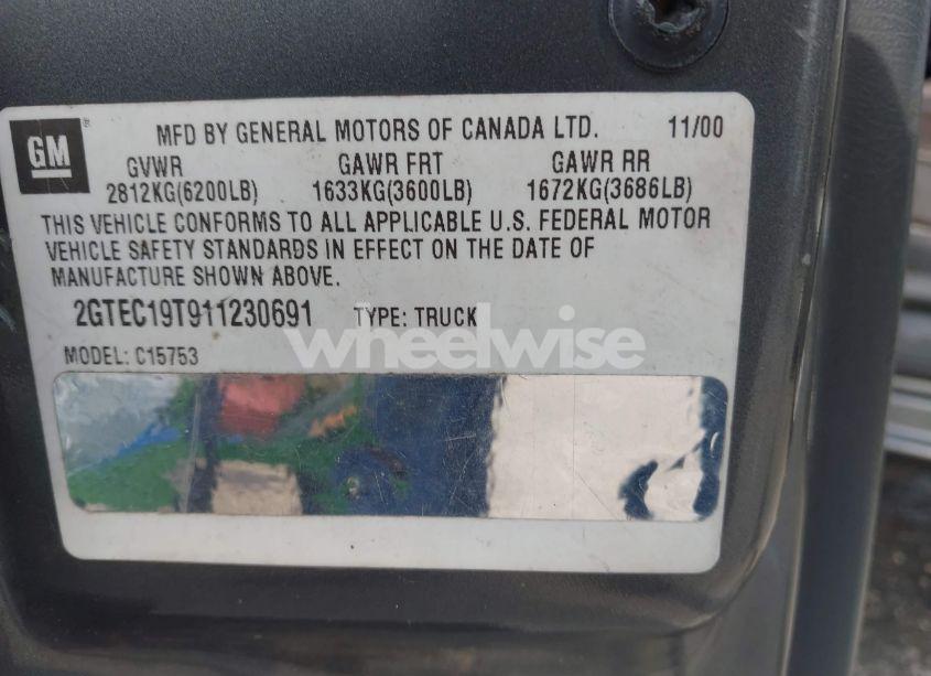 Photo 9 of 2001 Gmc Sierra 1500 SLE (VIN 2GTEC19T911230691)