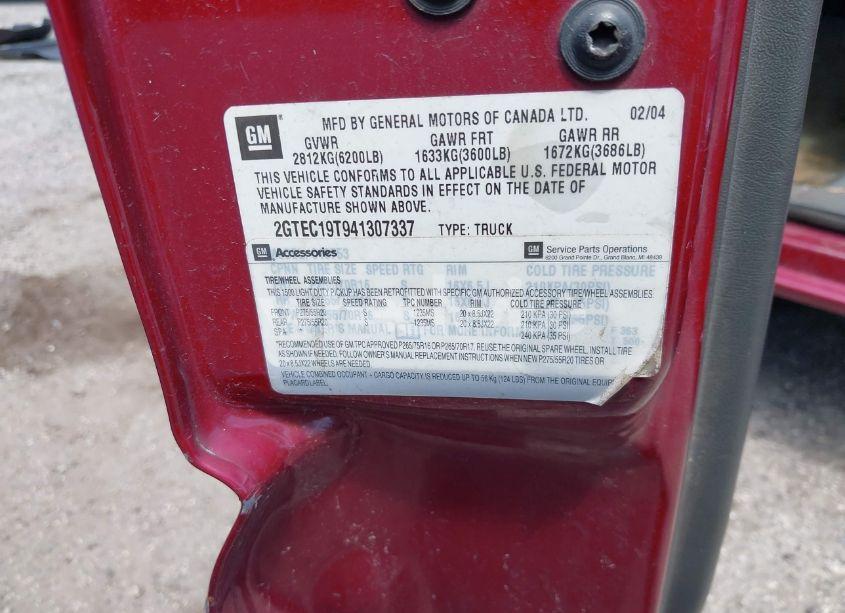 Photo 9 of 2004 Gmc Sierra 1500 SLE (VIN 2GTEC19T941307337)