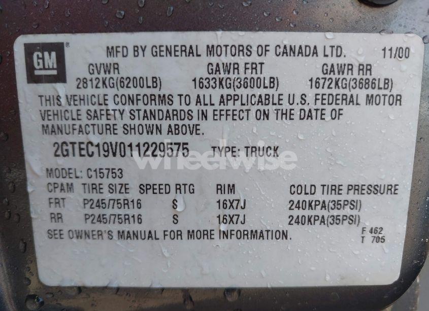Photo 9 of 2001 Gmc Sierra 1500 SLE (VIN 2GTEC19V011229575)