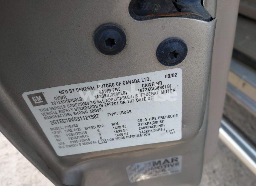 Photo 9 of 2003 Gmc Sierra 1500 SLE (VIN 2GTEC19V031121587)