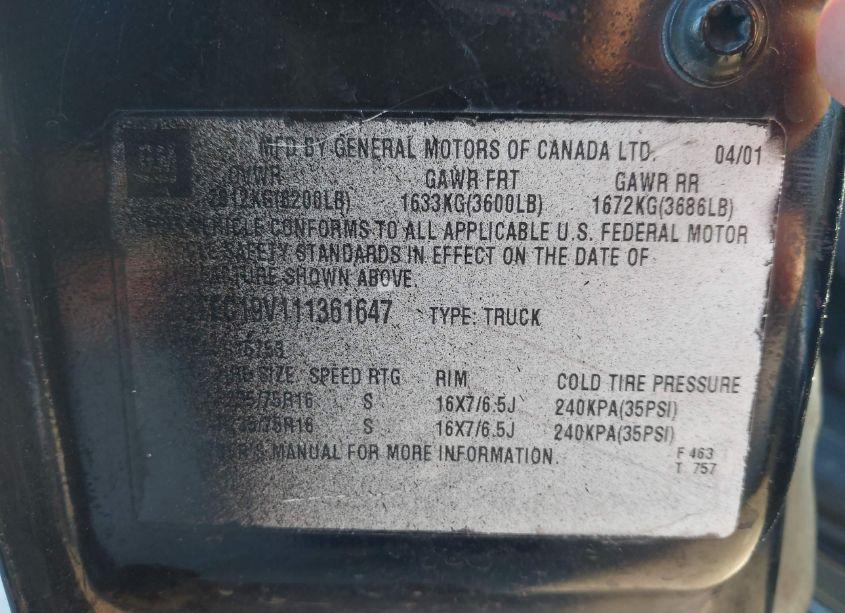 Photo 9 of 2001 Gmc Sierra 1500 SLE (VIN 2GTEC19V111361647)