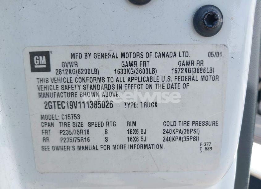 Photo 9 of 2001 Gmc Sierra 1500 SLE (VIN 2GTEC19V111385026)