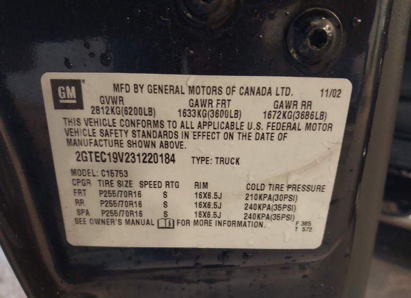 Photo 9 of 2003 Gmc Sierra 1500 SLE (VIN 2GTEC19V231220184)