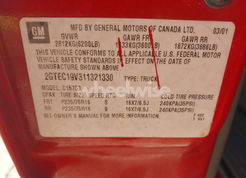 Photo 9 of 2001 Gmc Sierra 1500 SLE (VIN 2GTEC19V311321330)