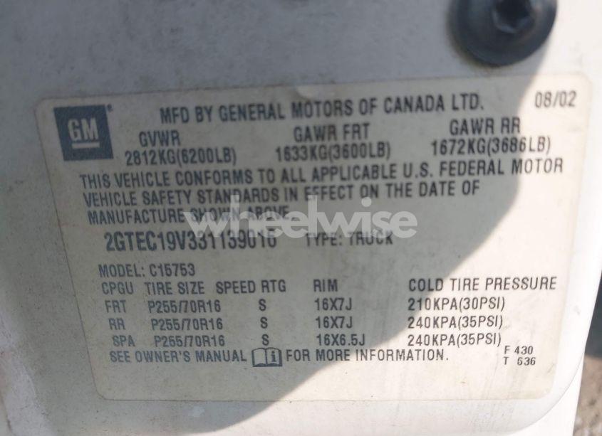 Photo 9 of 2003 Gmc Sierra 1500 (VIN 2GTEC19V331139016)
