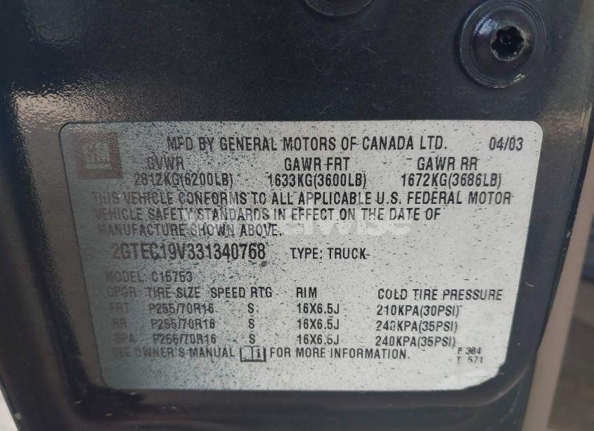 Photo 9 of 2003 Gmc Sierra 1500 SLE (VIN 2GTEC19V331340768)