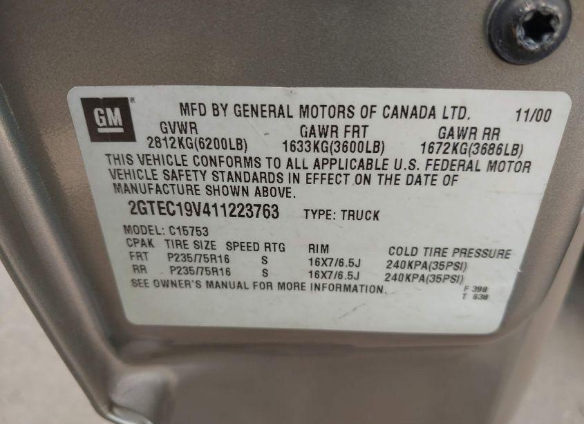 Photo 9 of 2001 Gmc Sierra 1500 SLE (VIN 2GTEC19V411223763)
