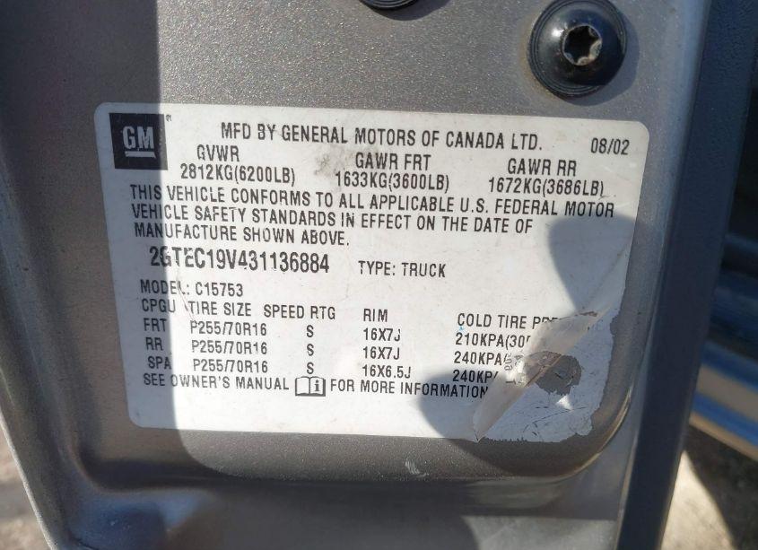 Photo 9 of 2003 Gmc Sierra 1500 SLE (VIN 2GTEC19V431136884)