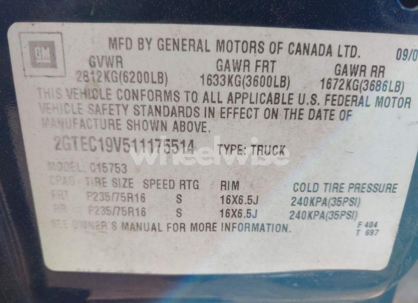 Photo 9 of 2001 Gmc Sierra 1500 SL (VIN 2GTEC19V511175514)