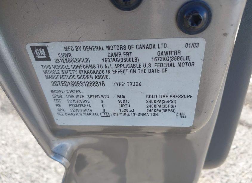 Photo 9 of 2003 Gmc Sierra 1500 (VIN 2GTEC19V631268318)