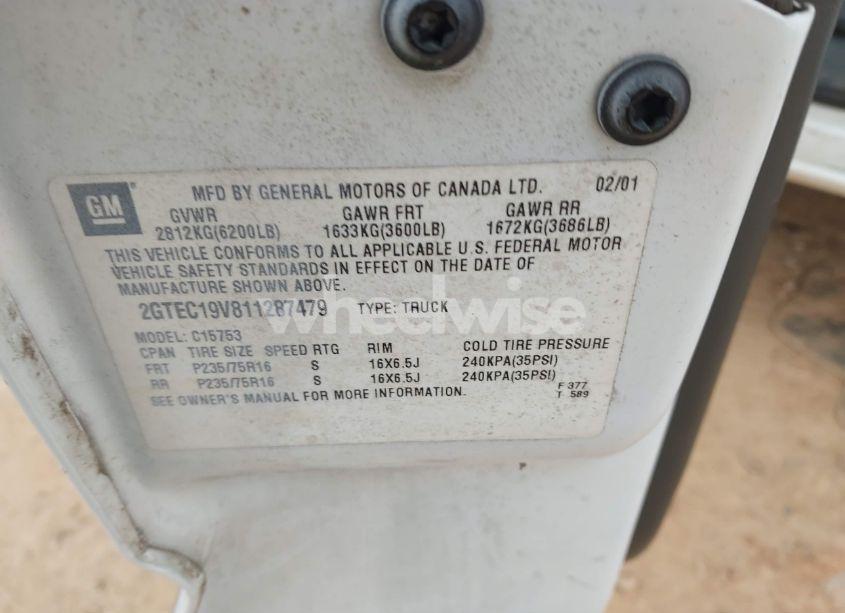 Photo 9 of 2001 Gmc Sierra 1500 SLE (VIN 2GTEC19V811287479)