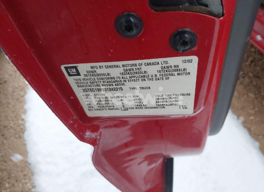 Photo 9 of 2003 Gmc Sierra 1500 SLE (VIN 2GTEC19V931242215)