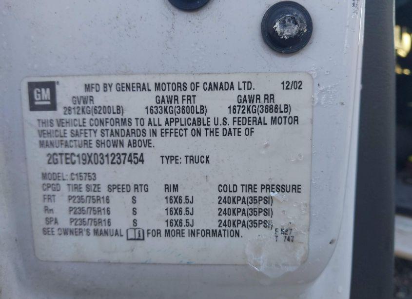 Photo 9 of 2003 Gmc Sierra 1500 WORK TRUCK (VIN 2GTEC19X031237454)