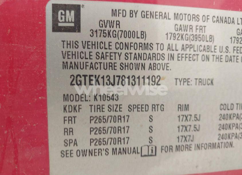 Photo 9 of 2008 Gmc Sierra 1500 SLE1 (VIN 2GTEK13J781311192)