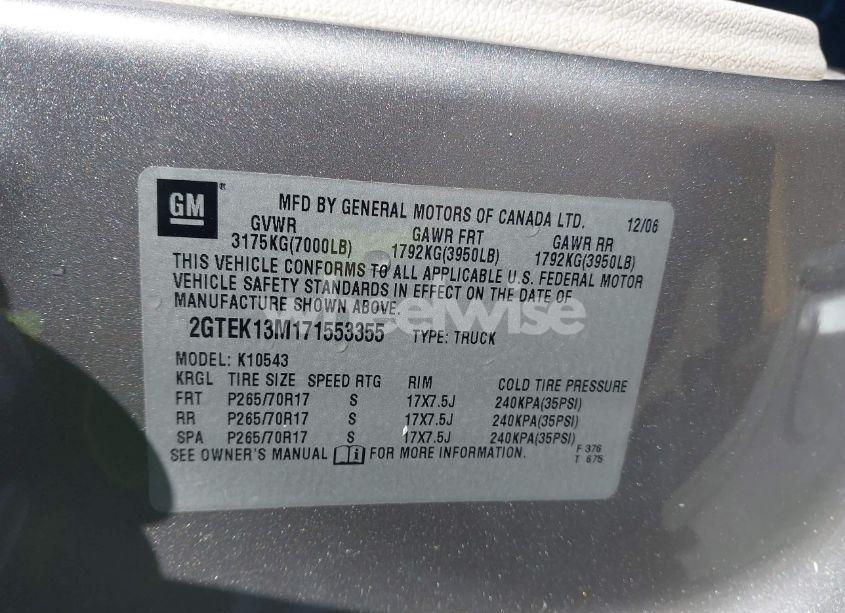 Photo 9 of 2007 Gmc Sierra 1500 SLE1 (VIN 2GTEK13M171553355)