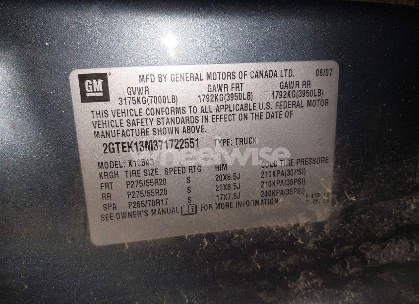 Photo 9 of 2007 Gmc Sierra 1500 SLT (VIN 2GTEK13M371722551)