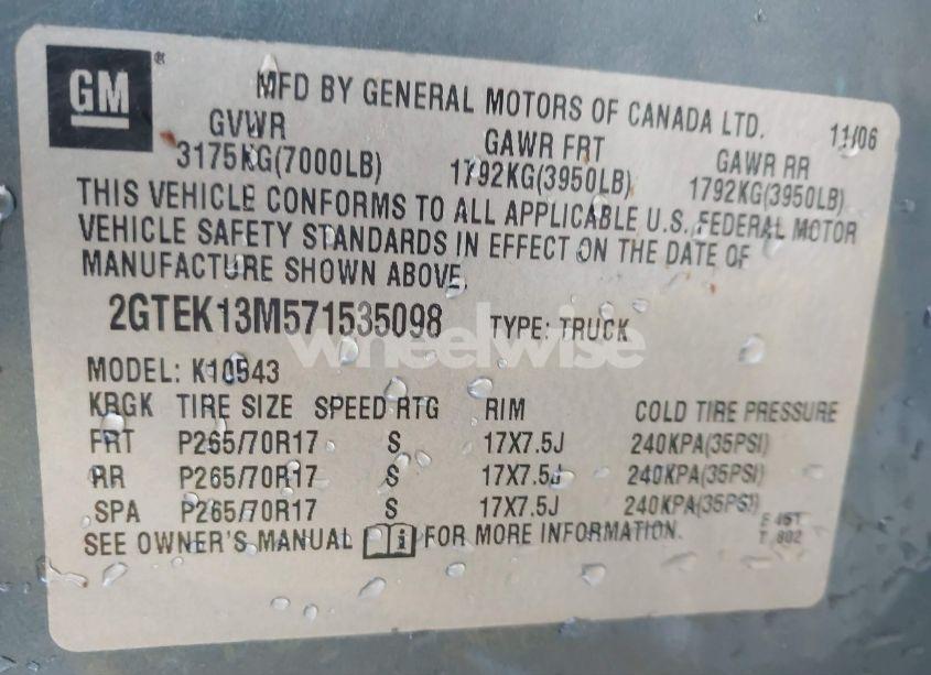 Photo 9 of 2007 Gmc Sierra 1500 SLE2 (VIN 2GTEK13M571535098)