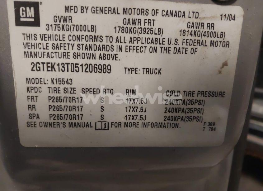 Photo 9 of 2005 Gmc Sierra 1500 SLE (VIN 2GTEK13T051206989)
