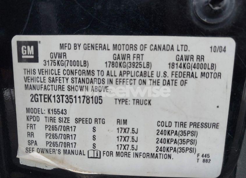 Photo 9 of 2005 Gmc Sierra 1500 SLT (VIN 2GTEK13T351178105)