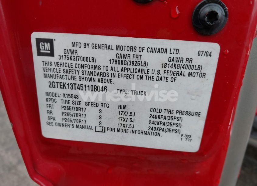 Photo 9 of 2005 Gmc Sierra 1500 SLE (VIN 2GTEK13T451108046)