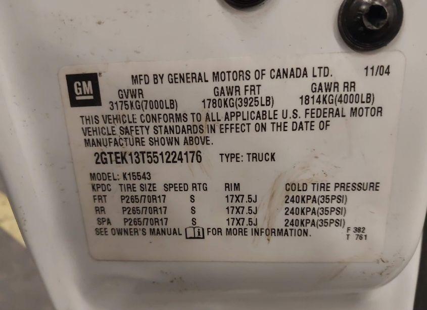 Photo 9 of 2005 Gmc Sierra 1500 SLE (VIN 2GTEK13T551224176)