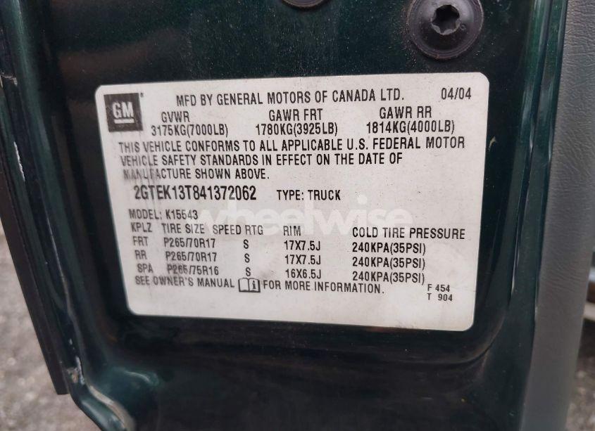 Photo 9 of 2004 Gmc Sierra 1500 SLE (VIN 2GTEK13T841372062)