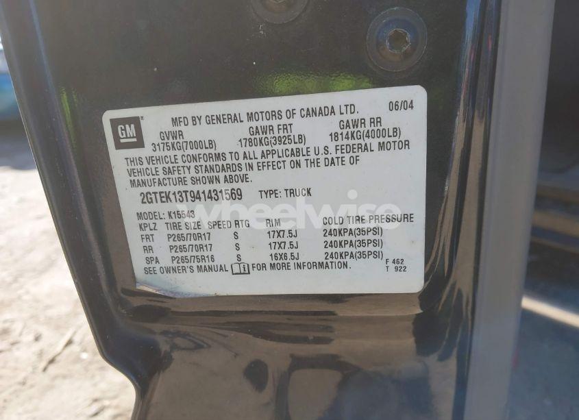 Photo 9 of 2004 Gmc Sierra 1500 SLT (VIN 2GTEK13T941431569)