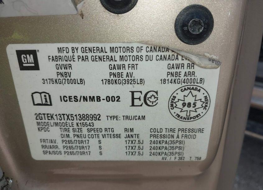 Photo 9 of 2005 Gmc Sierra 1500 SLE/SLT (VIN 2GTEK13TX51388992)