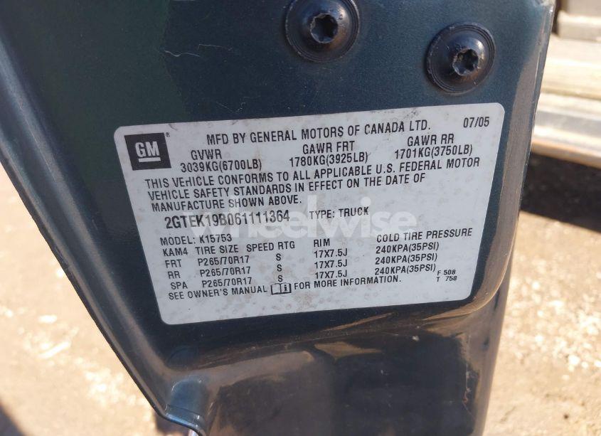 Photo 9 of 2006 Gmc Sierra 1500 SLE1 (VIN 2GTEK19B061111364)