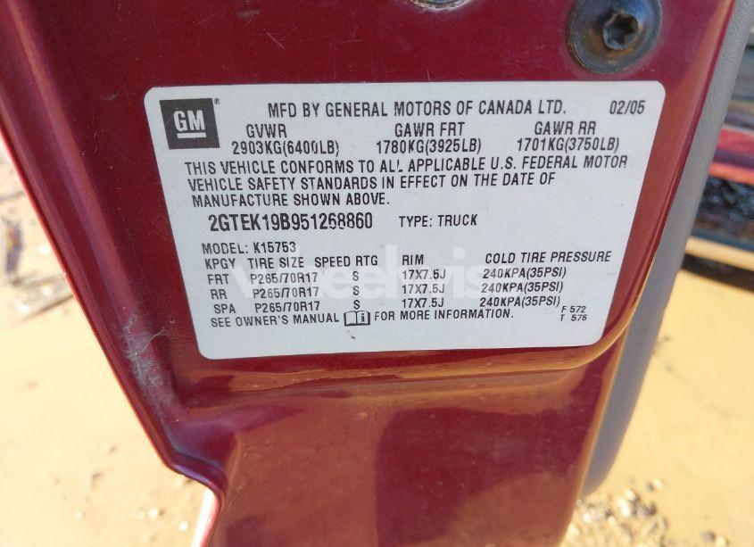 Photo 9 of 2005 Gmc Sierra 1500 SLT (VIN 2GTEK19B951268860)