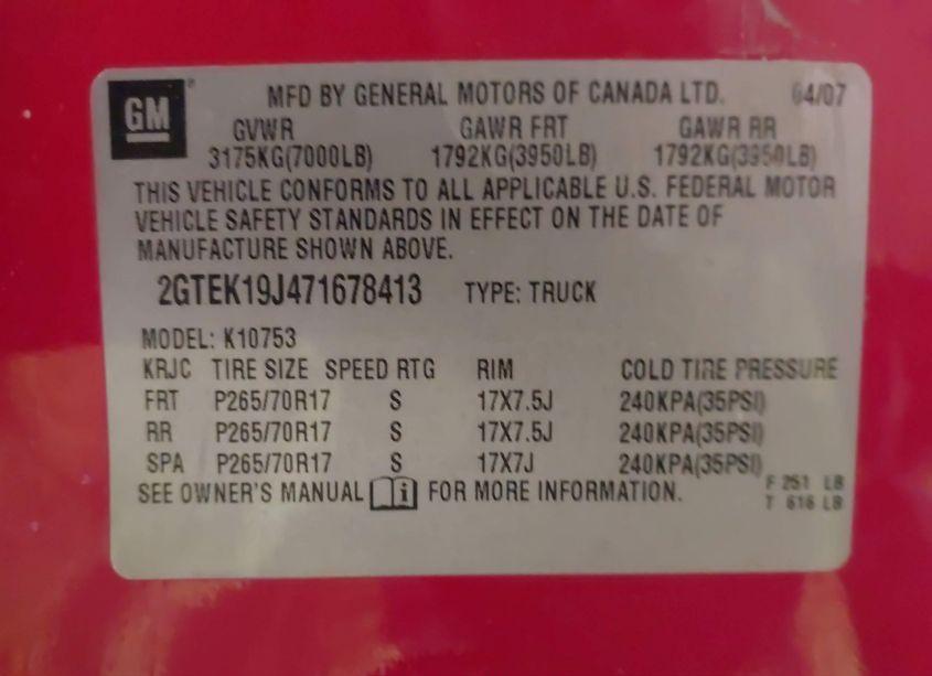 Photo 9 of 2007 Gmc Sierra 1500 SLE1 (VIN 2GTEK19J471678413)