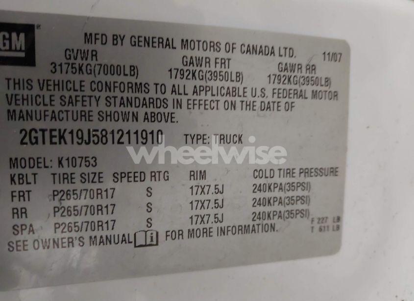 Photo 9 of 2008 Gmc Sierra 1500 SLE1 (VIN 2GTEK19J581211910)